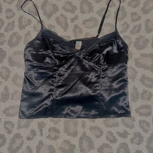 Black Satin Camisole with Lace Trim